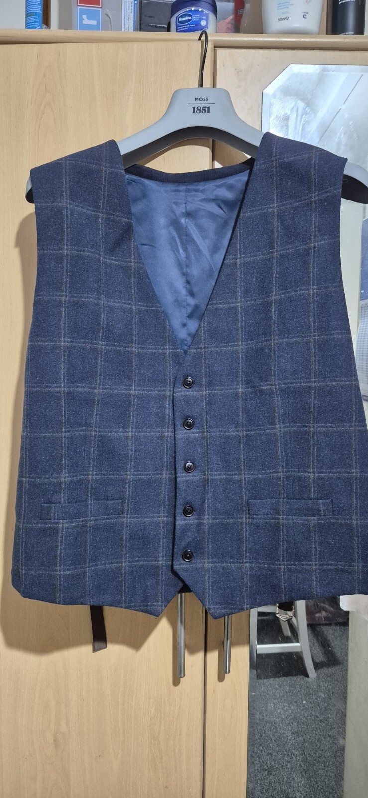 Tailored Fit Navy Check Tweed 3 Piece Suit image 5