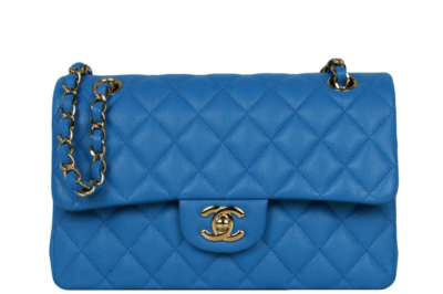 CHANEL ブルーキルティングバッグ Authentic Chanel Blue Caviar Leather Quilted Small Double Flap