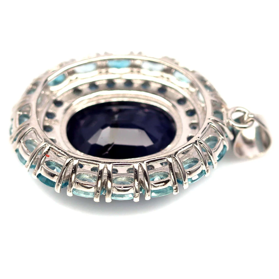 Edelstein Heizbar 11 x 14 Mm. Blauer Saphir & Zirkon Anhänger 925 Sterlingsilber - Bild 3 von 4