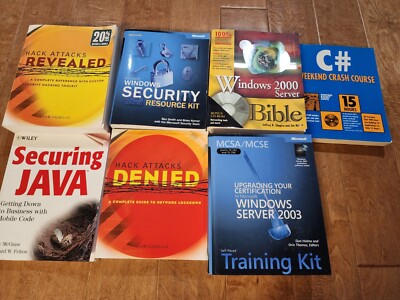 Lot of 7 coding books w/ CDs C# Java Windows Server Hack Attacks