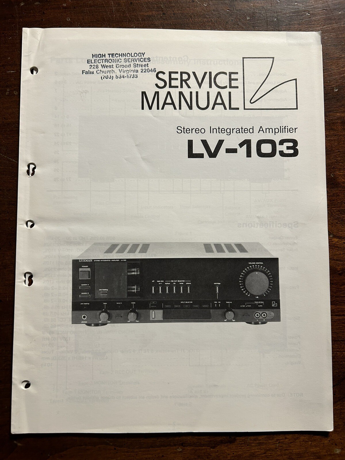 Luxman LV-103 Integrated Amplifier Amp Service Manual Original OEM Genuine