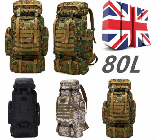 80L Outdoor Military Tactical Army Backpack Rucksack Hiking Camping Large Bag - Picture 1 of 20