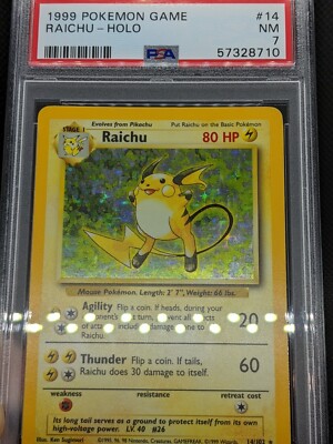 PSA 7 RAICHU 14/102 Unlimited Base Set Holo Rare 1999 Pokémon Card