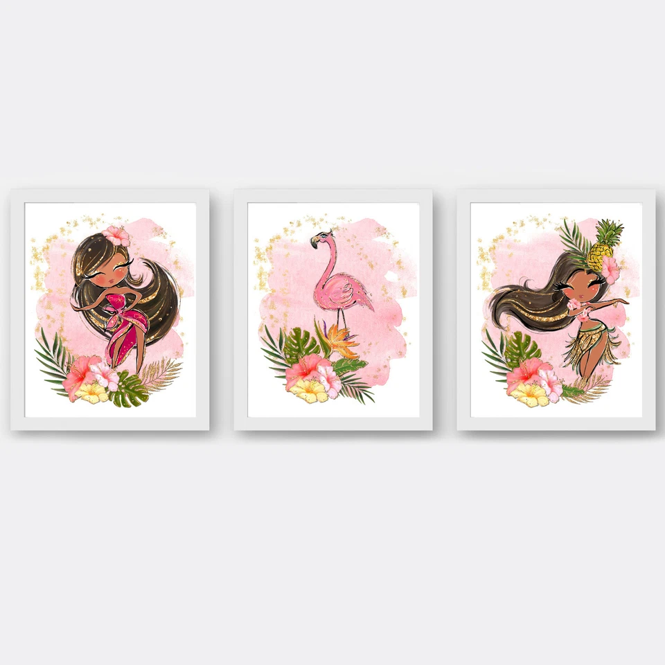 Impresiones de guardería de niña tropical, arte de pared de vivero tropical, decoración de aloha hawaii Foto 2 de 4