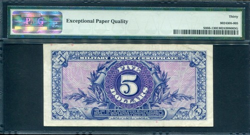 USA 1961, Military Series 591, $ 5, S/N: 153, S866,PMG 30 EPQ Extremely Rare - Picture 2 of 2