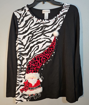 Drapers & Damons Zebra Santa Ugly Christmas Sweater PM 3D Hat Sequins NWOT