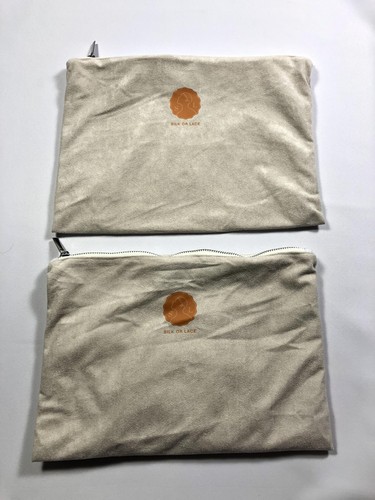 Lot of 2 Silk Or Lace Suede Zipper Bags Satin Lined Storage Travel Pouch Hair