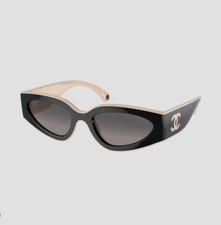 New Chanel 6056 Black Beige Cat eyes Tinted Oversize Sunglasses