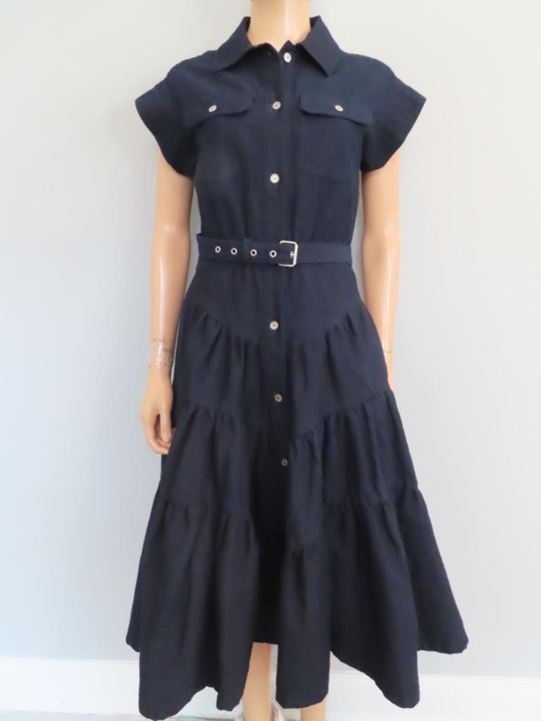 Christian Dior Navy Denim Belted Textured Shirt Dress F 38-40/US 6-8