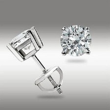 14K White Gold Plated 2Ct Round Cut Lab-Created Diamond Solitaire Stud Earrings