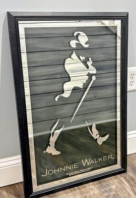 Large Johnnie Walker 3D Beveled Bar Mirror 30.5'' x 20.5'' Striding Man Rare