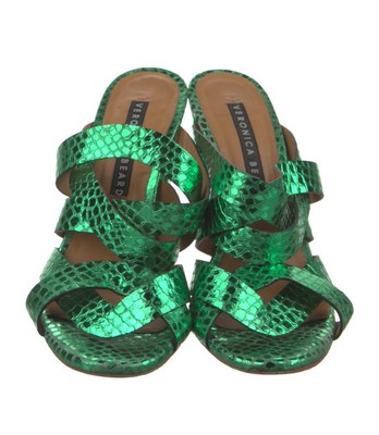 Veronica Beard Metallic Green Leather Slides Mules Shoes Heels Size 39 9