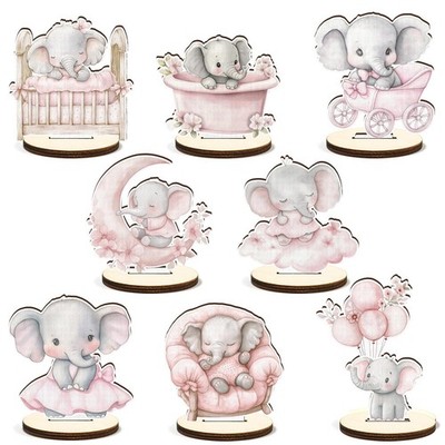16 Pcs Wooden Baby Shower Table Centerpiece Pink Elephant 