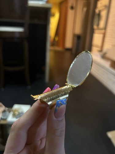 Vintage 1960s Lipstick Mirror Kigu Lipstick Mirror Compact Lipatick Holder Gold