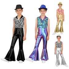 Kids Boys Disco Outfit Party Costume Sequins Dancewear Halloween Jumpsuit Rave