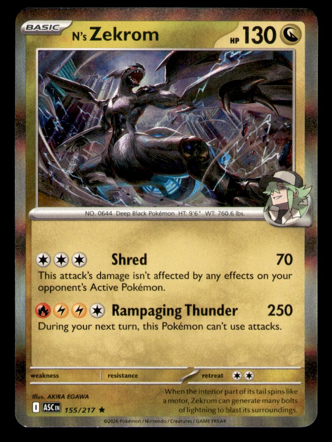 N's Zekrom 155/217 Rare Ascended Heroes Pokemon Holo Near Mint