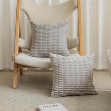 24x24 Pillow Covers Solid Textured Corduroy Euro Shams Pillow Covers Soft Grey