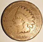 1859 P US INDIAN HEAD CENT - FIRST YEAR OLIVE WREATH USA PENNY - 1859-P