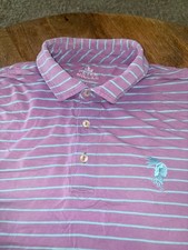 Peter Millar Seaside Wash Polo Mens L Purple Striped logo Preppy Golf