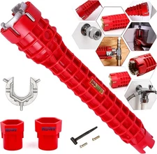 8 in 1Multifunctional Kitchen Faucet Sink Basin Wrench, Drain Tub Red 