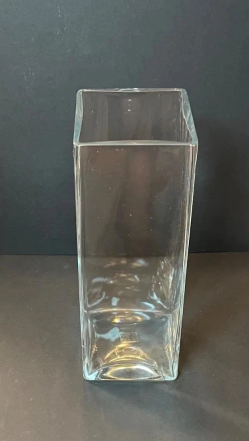 Florero cuadrado de vidrio soplado a mano con pilar de 11 pulgadas de alto mesa decoración del hogar soplado a mano Foto 4 de 4