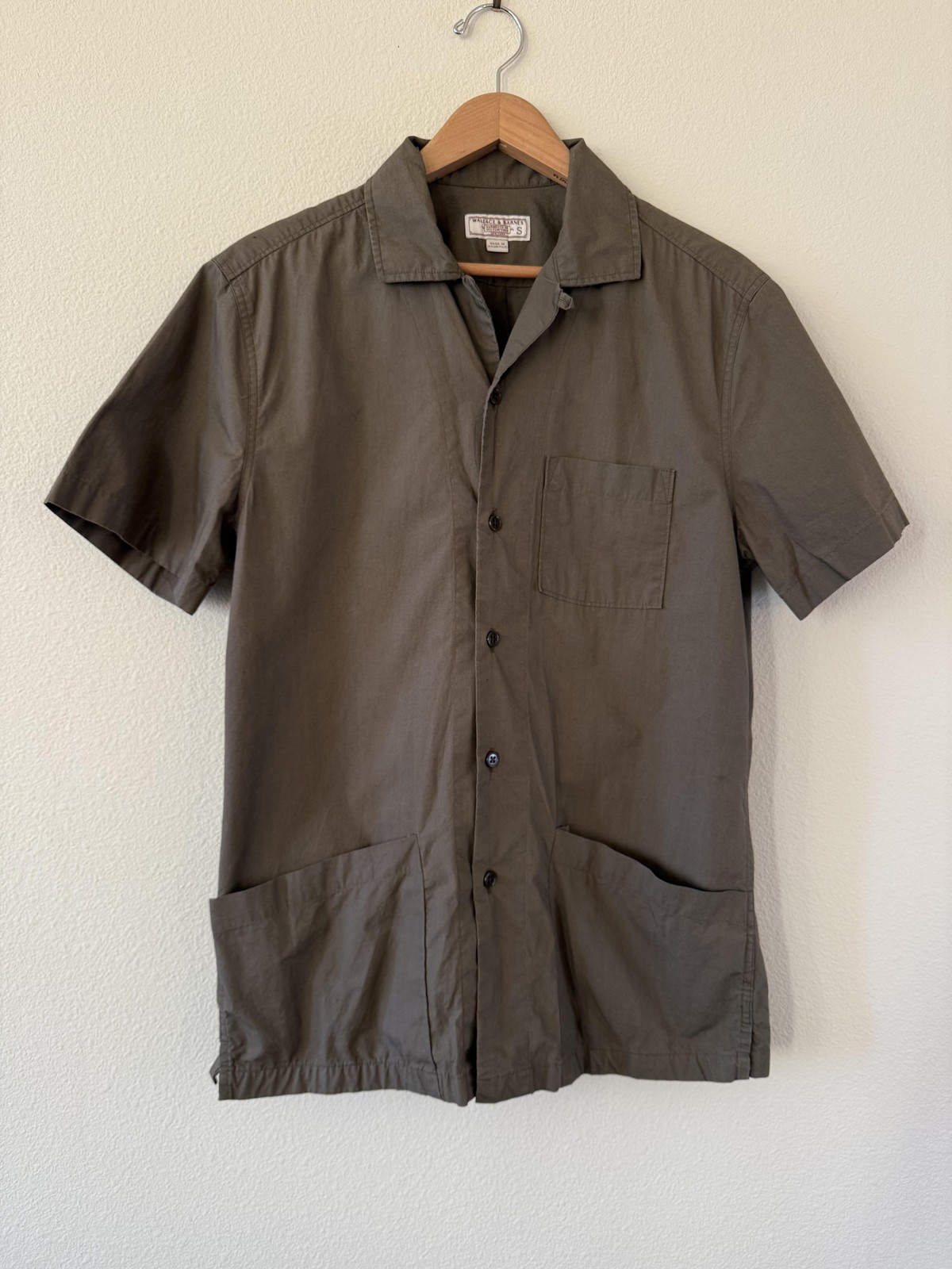 Wallace & Barnes Shirt Mens Small Green Short Sleeve Chore Button Up Workwear