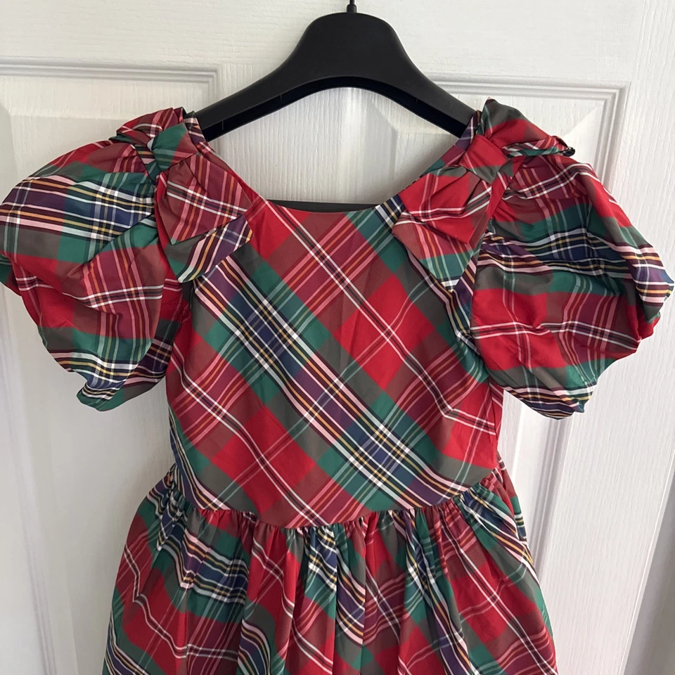 Janie And Jack HOLIDAY red green plaid taffeta Girls Size 10 dress - Image 2 of 4