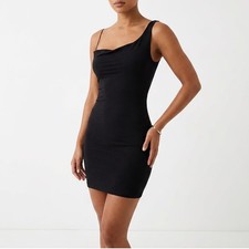 Naked Wardrobe Womens Black One Shoulder Ribbed Mini Bodycon Dress L