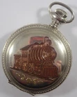 ANTIQUE 1907 WALTHAM POCKET WATCH 18S 17J w/ ETCHED LOCOMOTIVE SILVER-TONE CASE