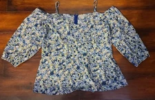 Belle And Sky Cold Shoulder Peasant Top Floral W Zipper L Sweetheart Neckline