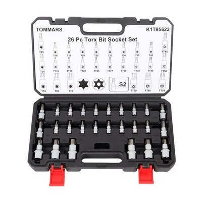 26PC Torx Socket Set, Torx Star Tamper Proof Security Bit Socket Set 1/4'', 3/...