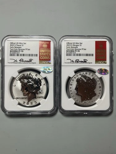 2023 S PEACE & MORGAN DOLLAR SET - EARLY RELEASES NGC REVERSE PF70 SIGNED