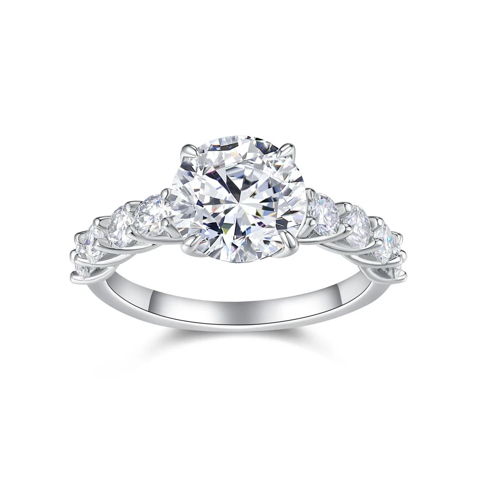 3.8CT D Color Moissanite Solitaire Engagement Ring Solid 925 Sterling Silver - Image 4 of 4