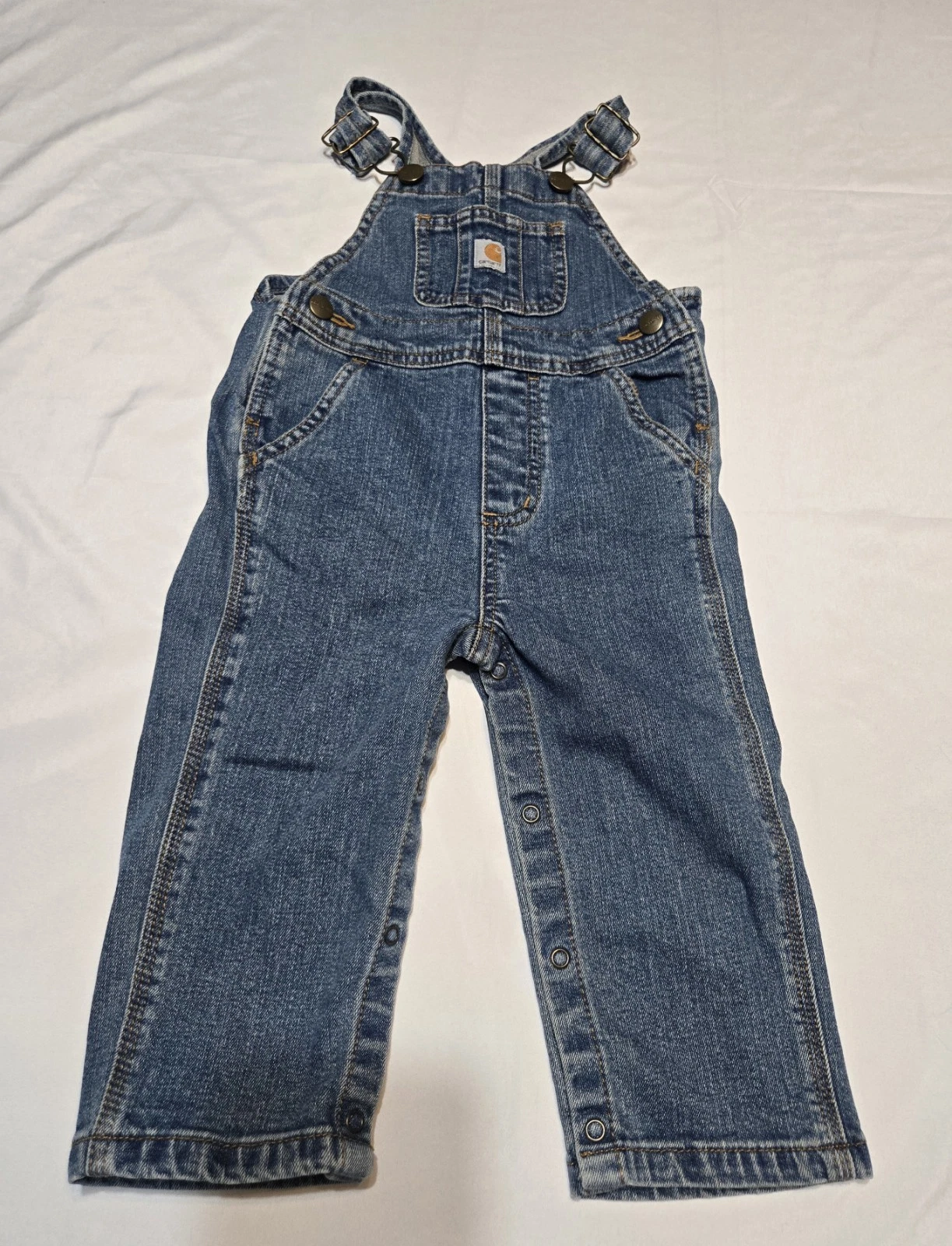 Carhartt Overalls Size 18 Months Blue Denim Jean Toddler Snap Legs Adj Straps