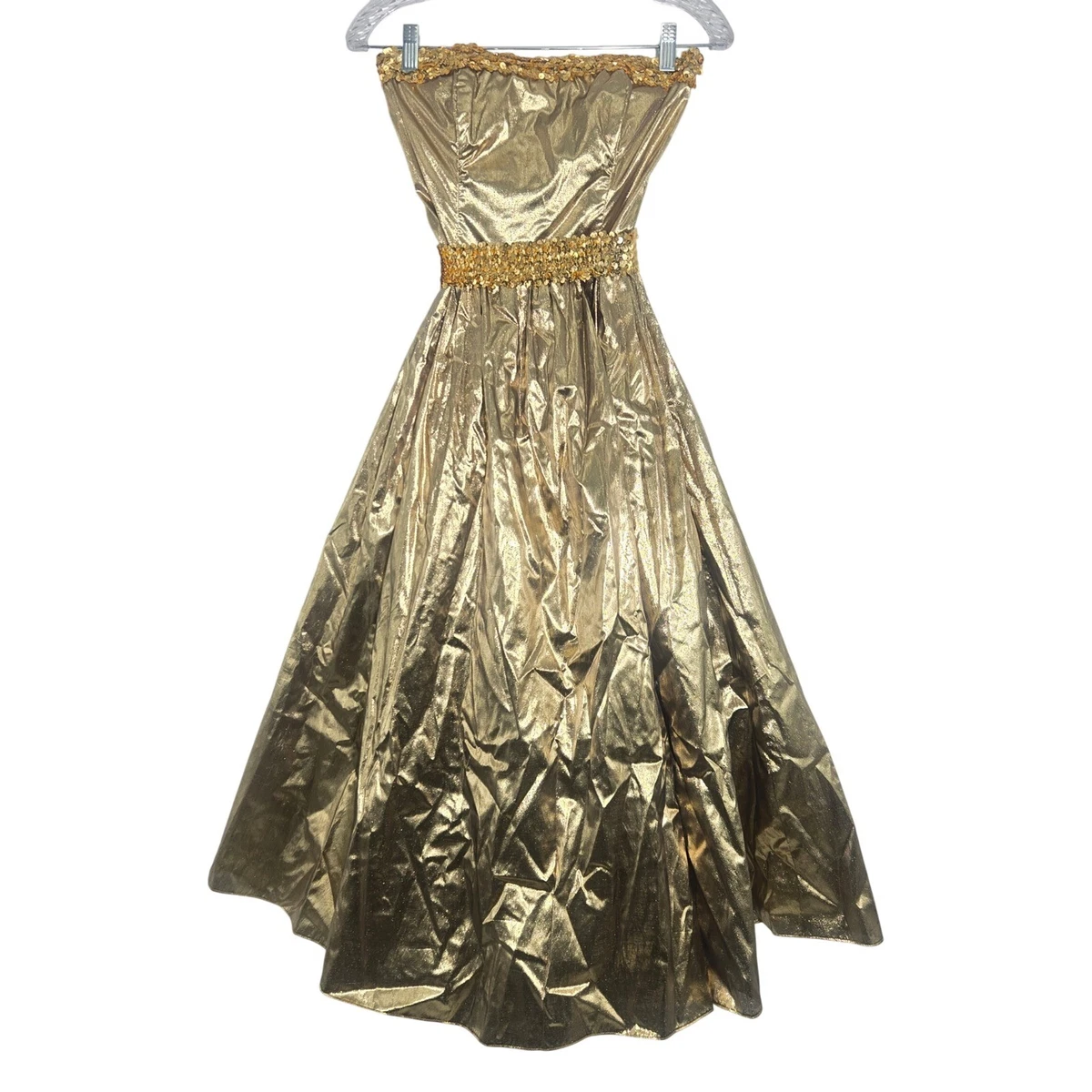 gold 80's prom dress Strapless Long Gold Prom Dress with Lace-Up Corset Gold / 2