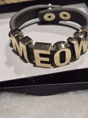 BCBGeneration Bracelet - ''MEOW'' - Gray Leather Band, 2 Snap Adj. Close