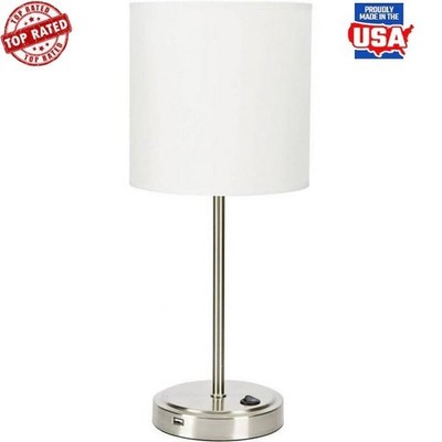 19 In Silver Metal Stick Lamp W/ USB Port Modern Design Small Space Solution New