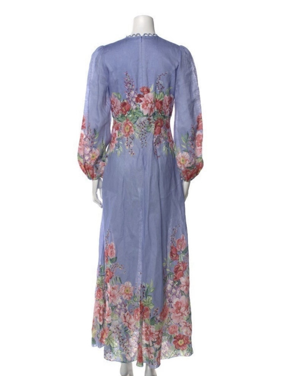 ワンピース ZIMMERMANN BELLITUDE SPLICED LONG DRESS Rare Zimmermann Bellitude Floral Linen Maxi Blue Long Dress