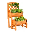 2-Tier Wooden Raised Garden Bed Container w/2 Cylindrical Planter Boxes, Trellis