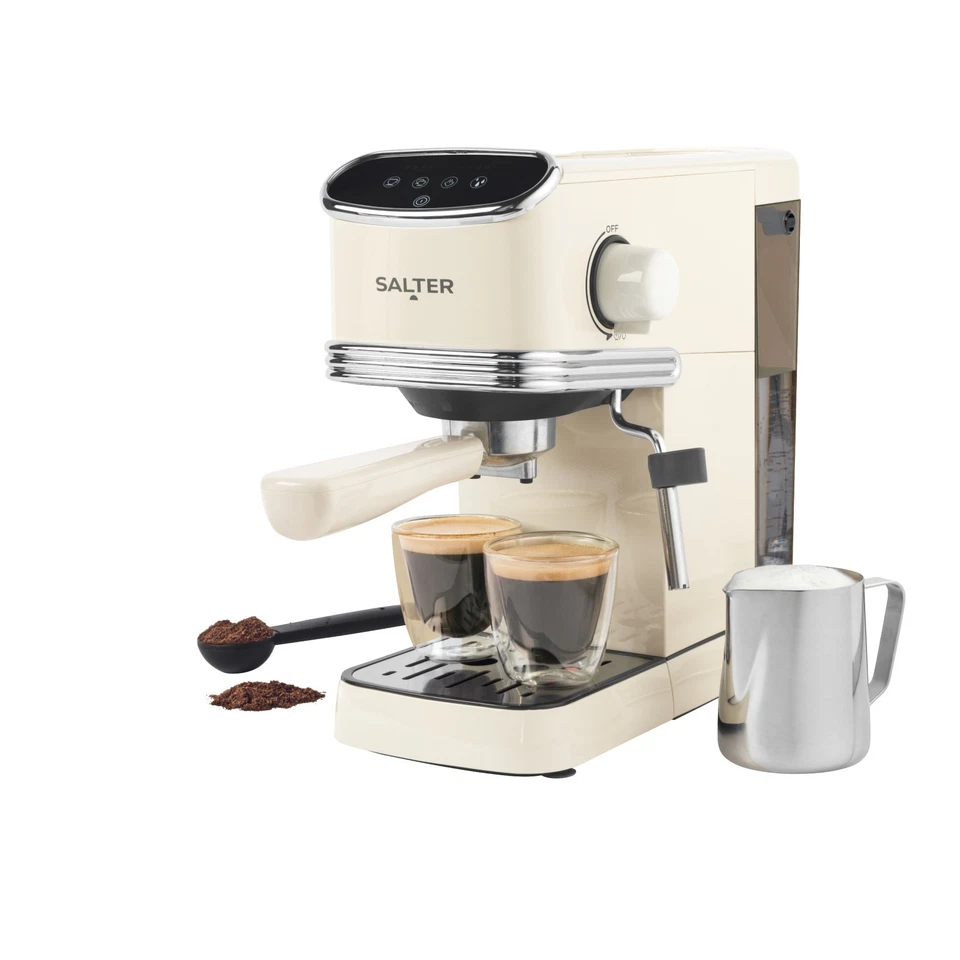 Salter Retro Espresso Machine – 20-Bar Pump, Milk Frother, LED Display, 1350W