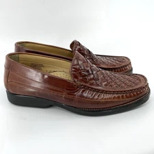 Florsheim Marshall Loafers Mens 9D Brown Woven Leather Slip On Shoes Classic 