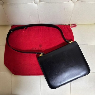 GUCCI Vintage 2Way Leather Shoulder Bag Black Authentic Rare