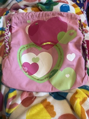Justice Pink and Green Sequin Heart Drawstring Bag Backpack Purse