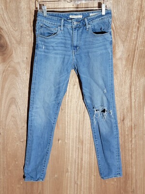 levis 721 jeans womens size 28 skinny high rise distressed stretch mid rise blue