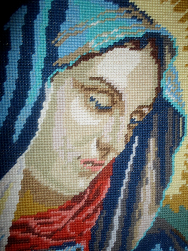 Wand Bild Heilige Maria Mutter Gottes Gobelin Handarbeit gestickt mit Rahmen - Bild 2 von 2