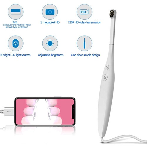 Endoscopio para cámara intraoral dental oral con luz LED 3 en 1 6 blanco para teléfono/PC HD - Imagen 1 de 12