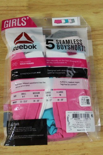Reebok Girls Seamless Boyshorts Panties- 5-Pack-Assorted P9-Medium(8/10)-NIP - Picture 2 of 4