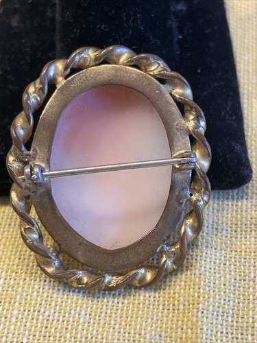 Cameo Hand Carved Shell Old Piece Vintage Gold Brooch Pin Gold Trim 1.5” - Picture 8 of 10