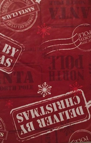 Christmas Vinyl Flannel Back Tablecloth 60 Round Santa Claus Express Red - Picture 2 of 4