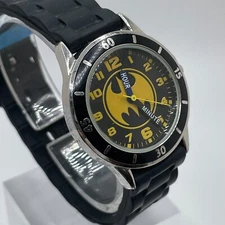 Batman Time Teching Watch Kids Boys Accutime 32mm Case Black Resin Band Quartz